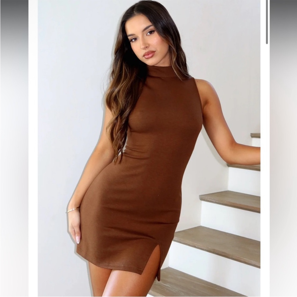 ⭐️ NEW White Fox Medium Never Felt Alone High Neck Chocolate Brown Mini Dress